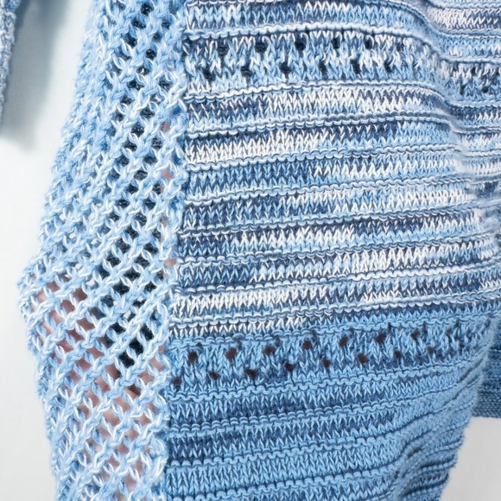 Cotton Country 3/4 Sleeve Crochet Knit Sweater Womens‎ Medium Blue Coastal Boho - Picture 11 of 15